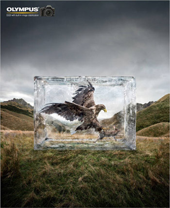 Ледяная глыба в рекламной кампании Olympus